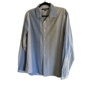 Perry Ellis Men's Large Slim Fit Plaid Button Down Shirt Long Sleeve Yellow Blue